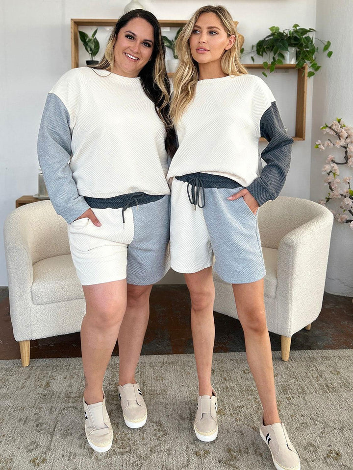 Double Take Full Size Contrast Drop Shoulder Top and Shorts Set - JOWLILI