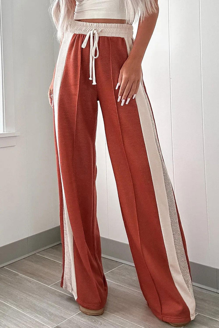 Drawstring Contrast Wide Leg Pants - JOWLILI