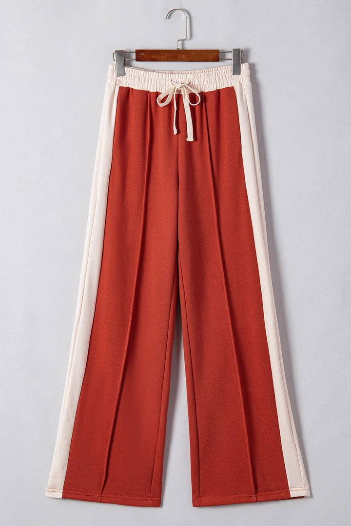 Drawstring Contrast Wide Leg Pants - JOWLILI