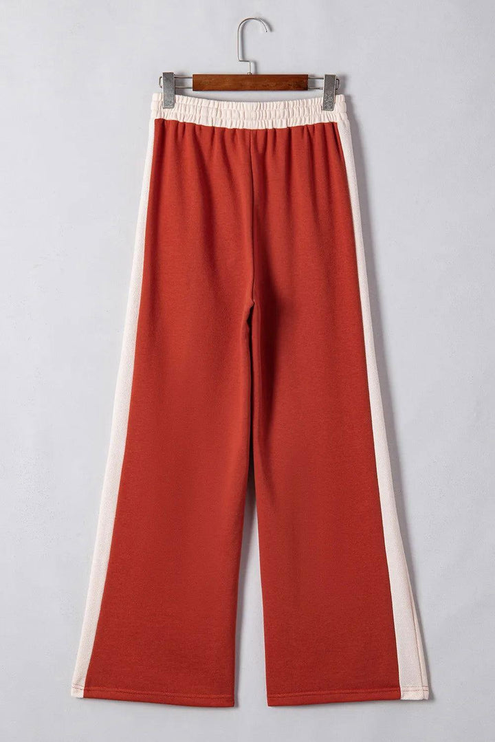 Drawstring Contrast Wide Leg Pants - JOWLILI
