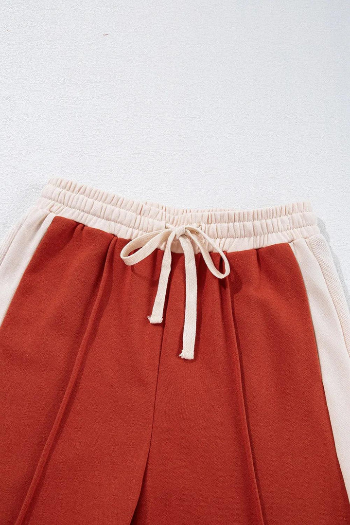 Drawstring Contrast Wide Leg Pants - JOWLILI