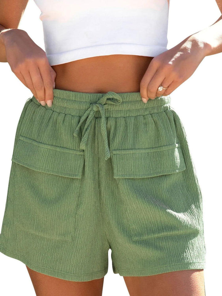Drawstring High Waist Shorts with Pockets - JOWLILI -  -  - Drawstring High Waist Shorts with Pockets - JOWLILI - - #tag1#
