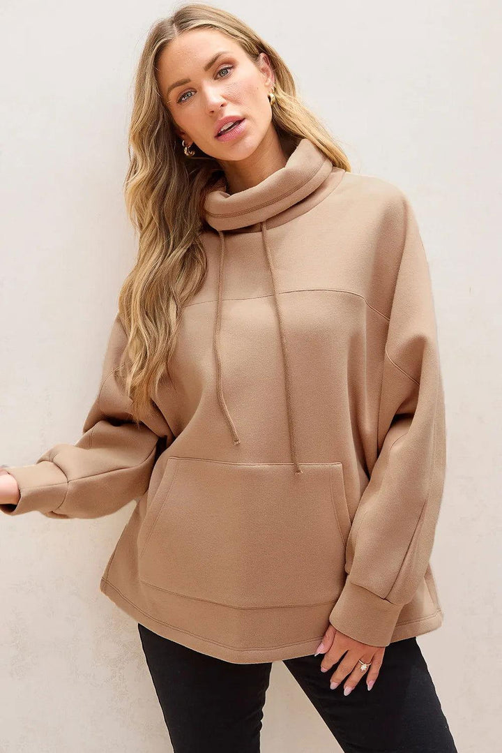 Drawstring Turtleneck Long Sleeve Sweatshirt - JOWLILI