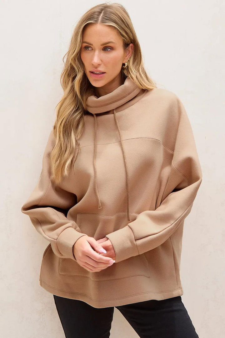 Drawstring Turtleneck Long Sleeve Sweatshirt - JOWLILI