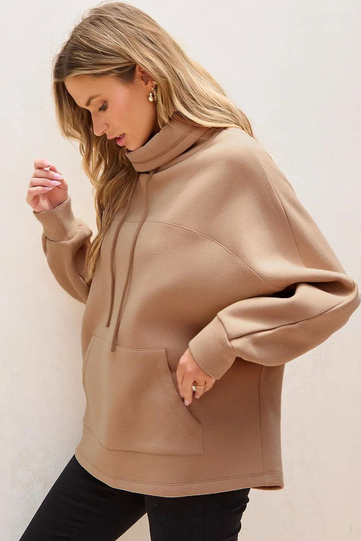 Drawstring Turtleneck Long Sleeve Sweatshirt - JOWLILI