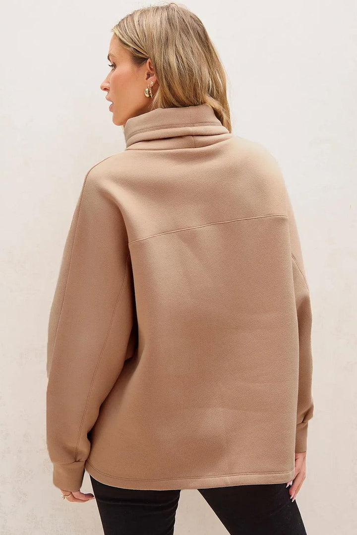 Drawstring Turtleneck Long Sleeve Sweatshirt - JOWLILI
