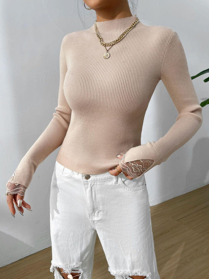 Elegant Knit Top with Lace Cuffs - JOWLILI