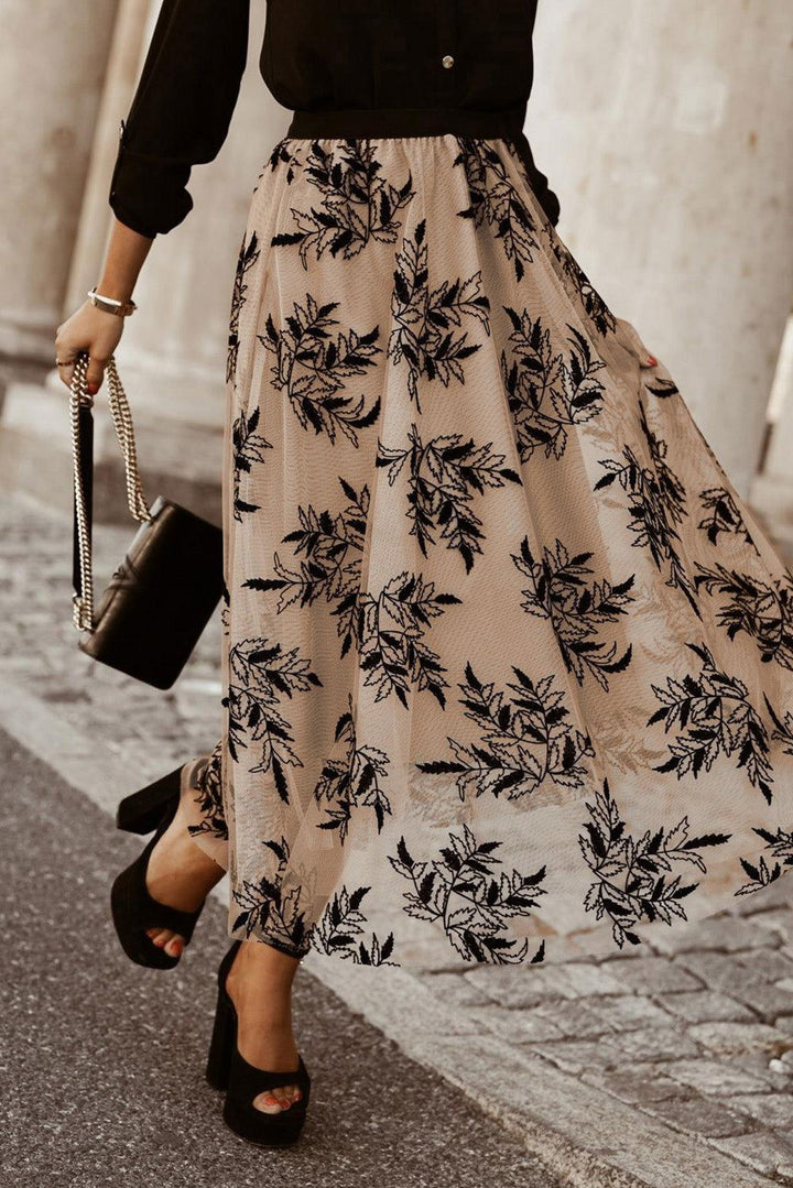 Embroidered High Waist Maxi Skirt - JOWLILI