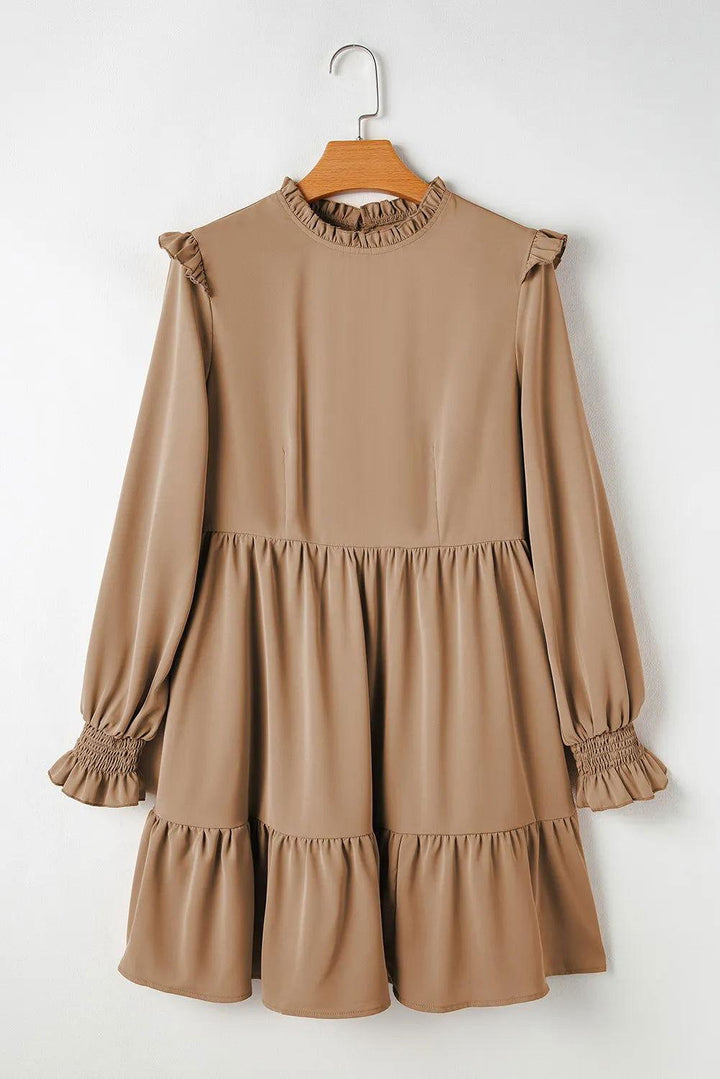 Frill Round Neck Flounce Sleeve Mini Dress - JOWLILI