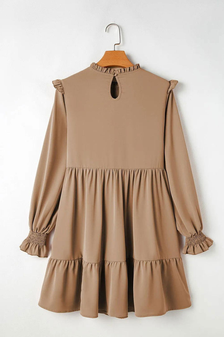Frill Round Neck Flounce Sleeve Mini Dress - JOWLILI