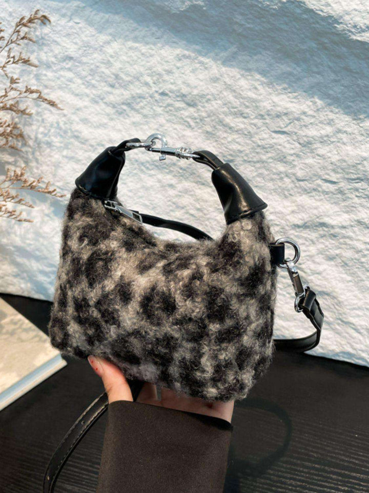 Fuzzy Polyester Mini Handbag with Zipper - JOWLILI