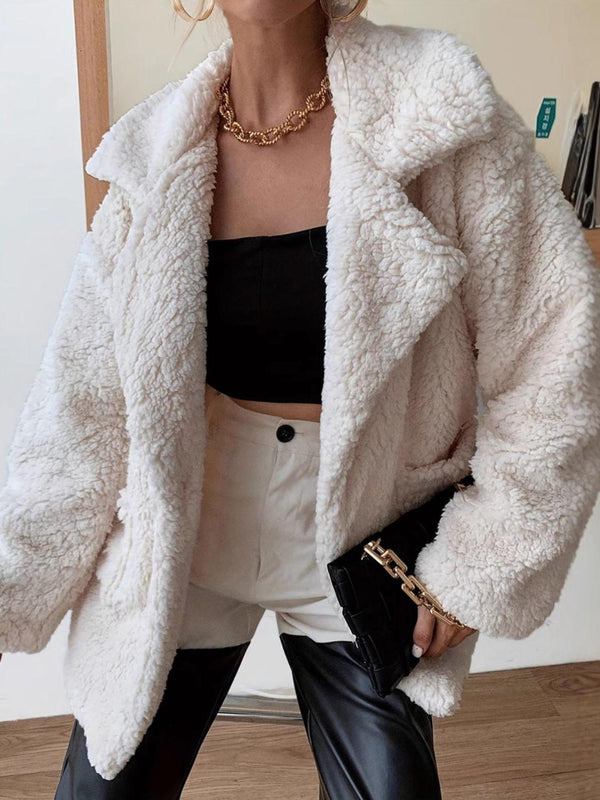 Fuzzy Open Front Long Sleeve Coat - JOWLILI