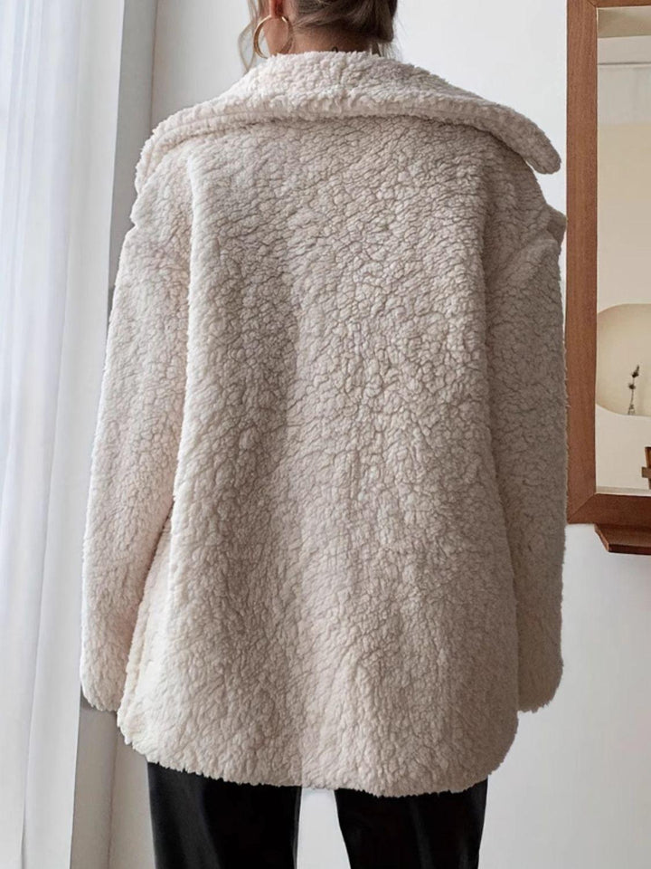 Fuzzy Open Front Long Sleeve Coat - JOWLILI