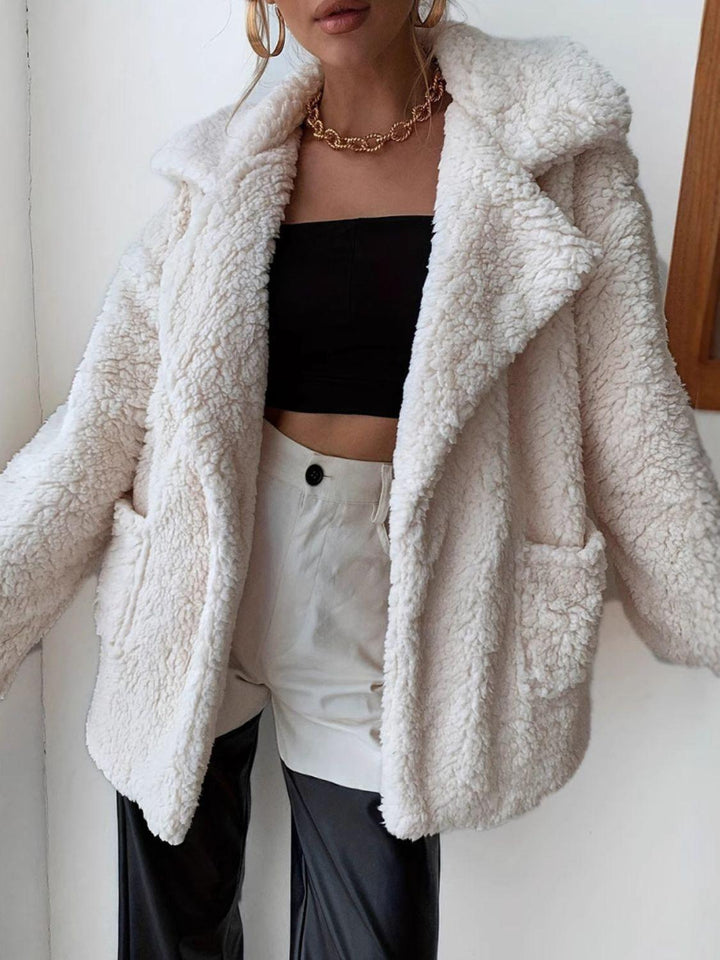 Fuzzy Open Front Long Sleeve Coat - JOWLILI