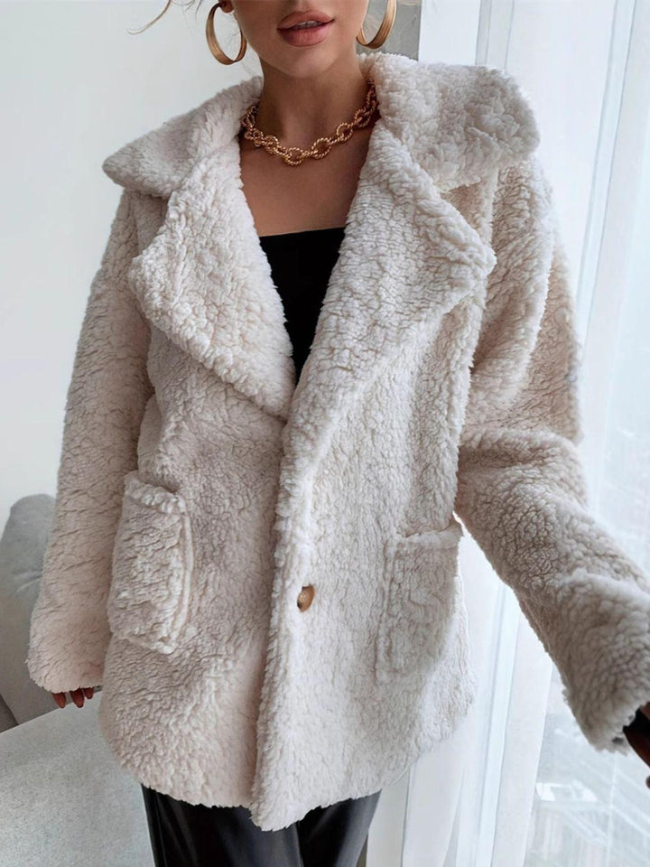Fuzzy Open Front Long Sleeve Coat - JOWLILI
