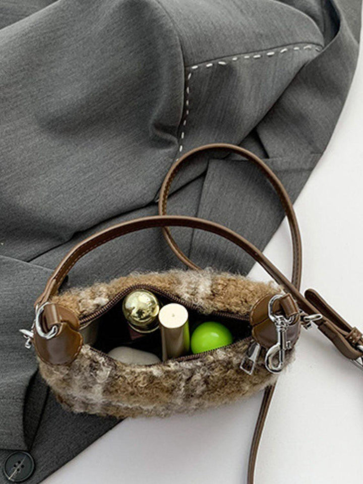 Fuzzy Polyester Mini Handbag with Zipper - JOWLILI