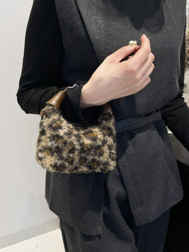 Fuzzy Polyester Mini Handbag with Zipper - JOWLILI