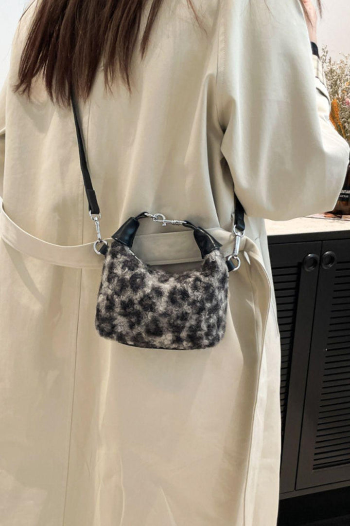 Fuzzy Polyester Mini Handbag with Zipper - JOWLILI
