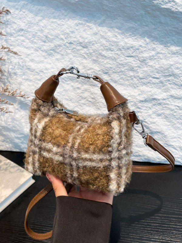 Fuzzy Polyester Mini Handbag with Zipper - JOWLILI