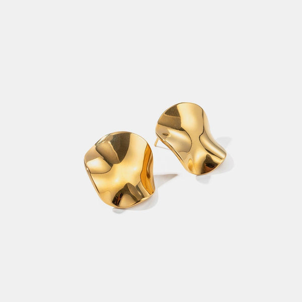 Geometric Pleated 18K Gold-Plated Stud Earrings - JOWLILI