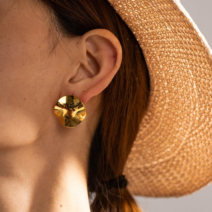 Geometric Pleated 18K Gold-Plated Stud Earrings - JOWLILI
