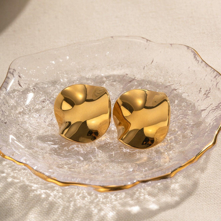 Geometric Pleated 18K Gold-Plated Stud Earrings - JOWLILI