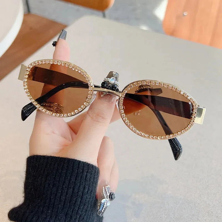 Glam Rhinestone Oval Sunglasses - JOWLILI