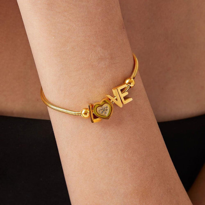 Gold-Plated Rhinestone Letter Bracelet - JOWLILI