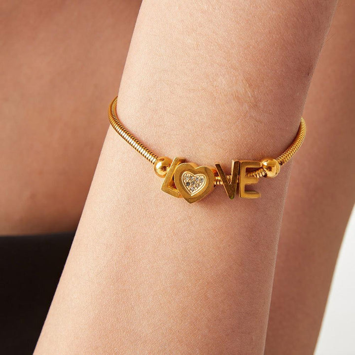 Gold-Plated Rhinestone Letter Bracelet - JOWLILI