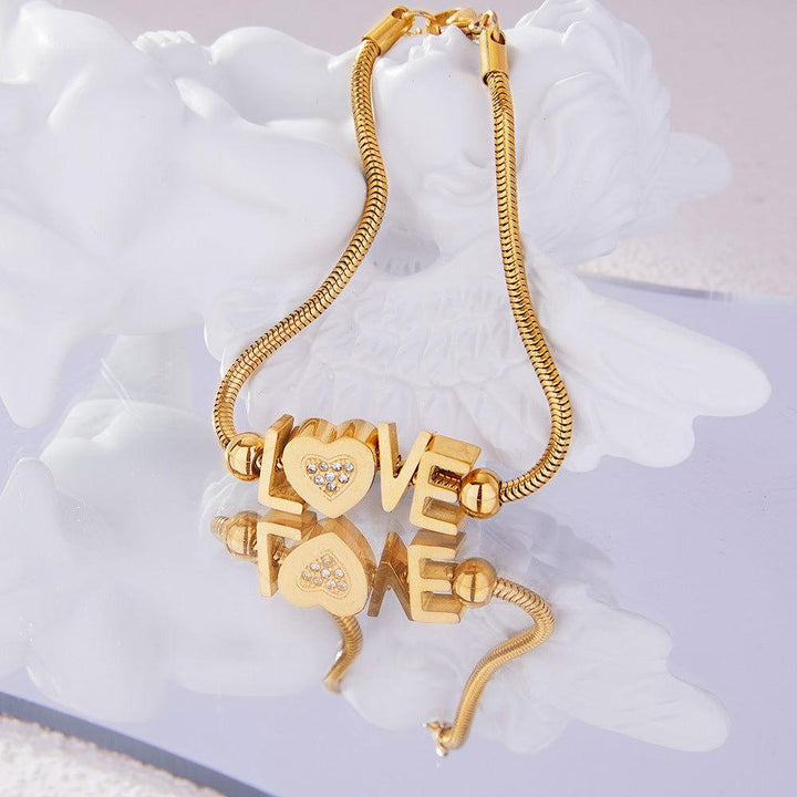 Gold-Plated Rhinestone Letter Bracelet - JOWLILI