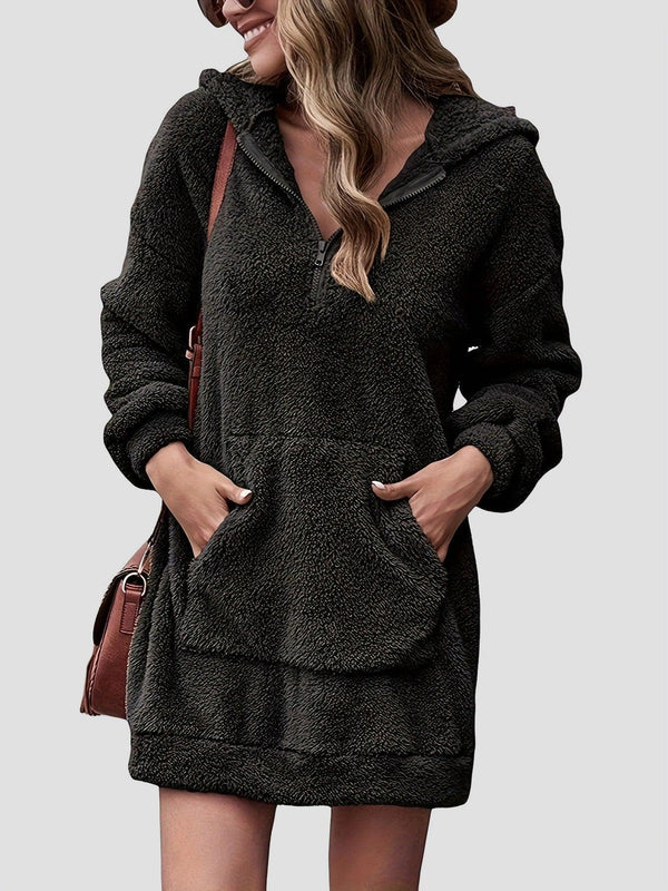 Half Zip Dropped Shoulder Oversized Hoodie - JOWLILI -  - JOWLILI - Half Zip Dropped Shoulder Oversized Hoodie - JOWLILI - - #tag1#