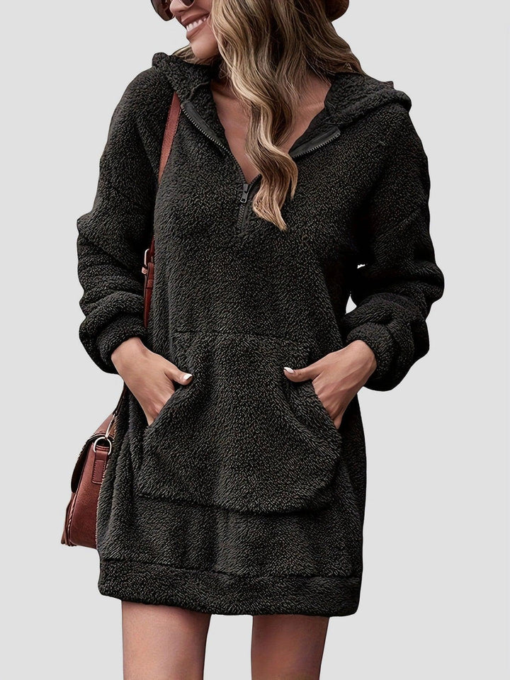 Half Zip Dropped Shoulder Oversized Hoodie - JOWLILI
