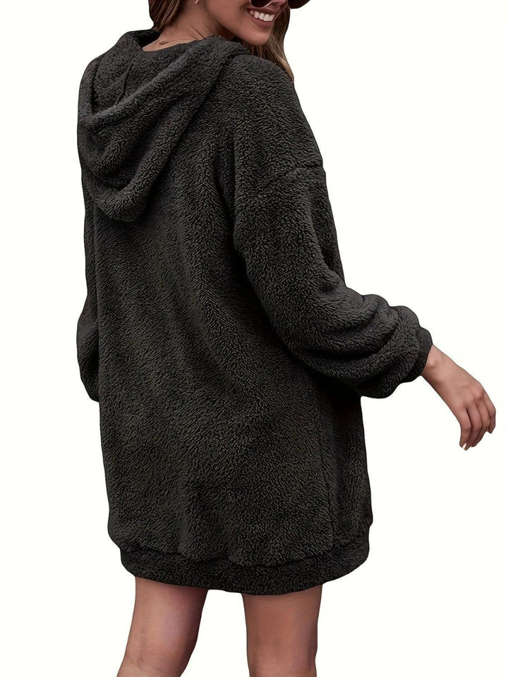Half Zip Dropped Shoulder Oversized Hoodie - JOWLILI