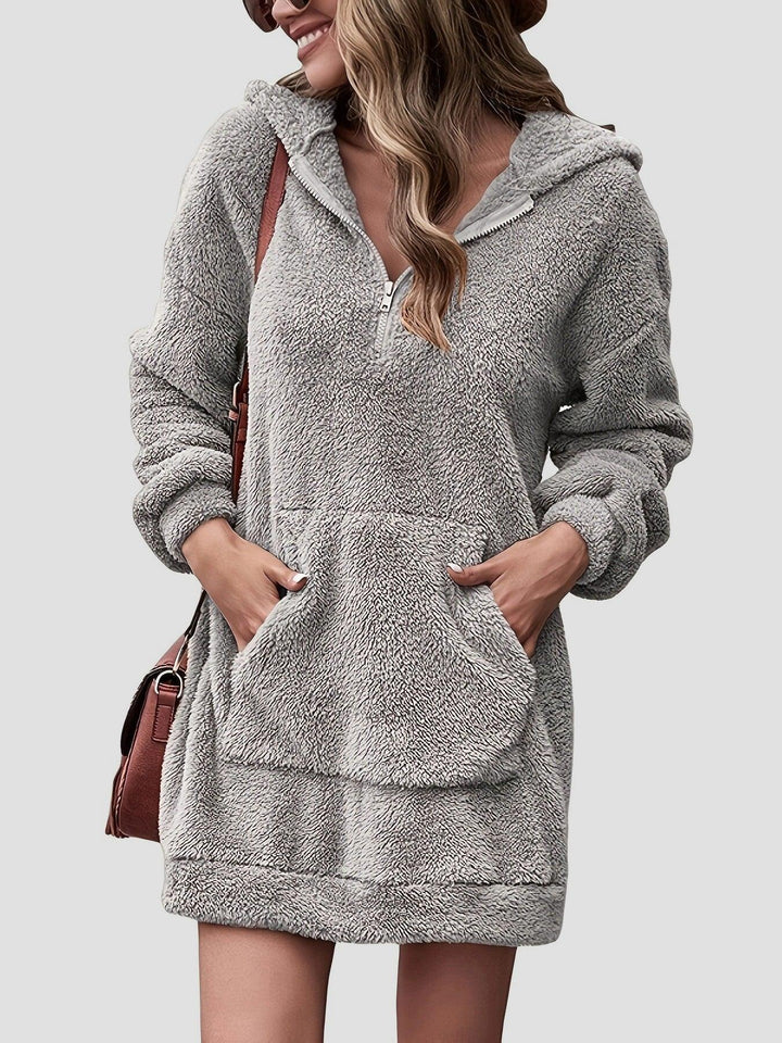 Half Zip Dropped Shoulder Oversized Hoodie - JOWLILI