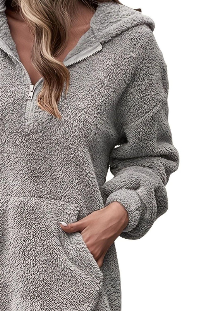Half Zip Dropped Shoulder Oversized Hoodie - JOWLILI