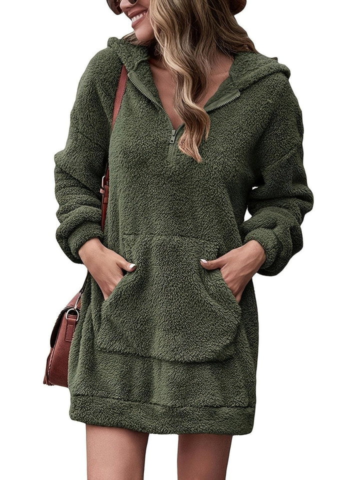 Half Zip Dropped Shoulder Oversized Hoodie - JOWLILI