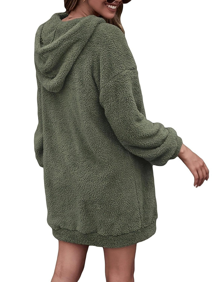 Half Zip Dropped Shoulder Oversized Hoodie - JOWLILI
