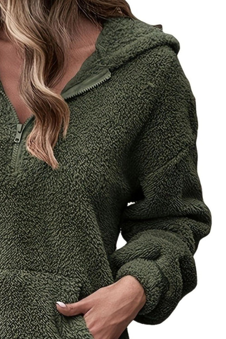 Half Zip Dropped Shoulder Oversized Hoodie - JOWLILI