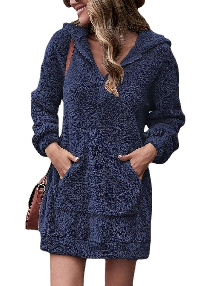 Half Zip Dropped Shoulder Oversized Hoodie - JOWLILI