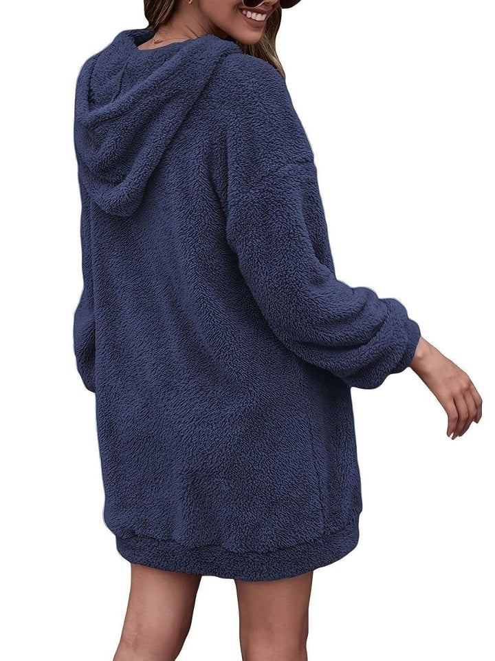 Half Zip Dropped Shoulder Oversized Hoodie - JOWLILI