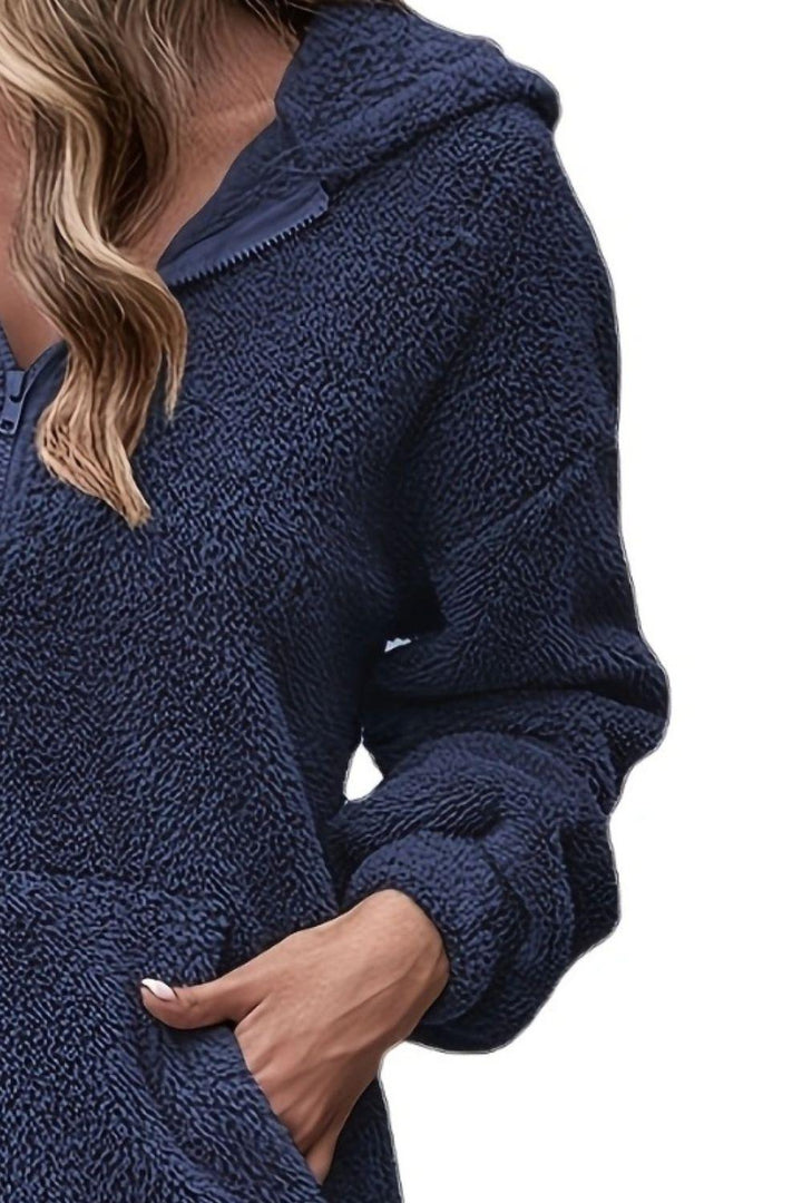 Half Zip Dropped Shoulder Oversized Hoodie - JOWLILI