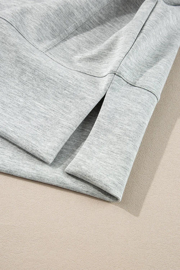 Half Zip Long Sleeve Top and Drawstring Shorts Set - JOWLILI
