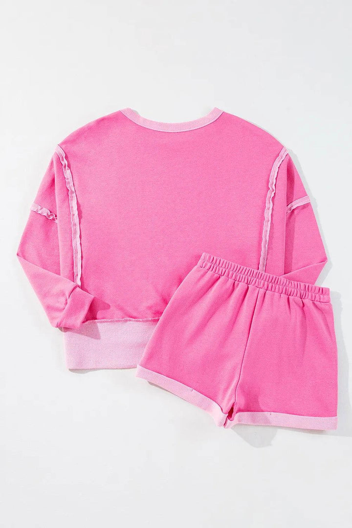 High-Low Round Neck Top and Shorts Set - JOWLILI