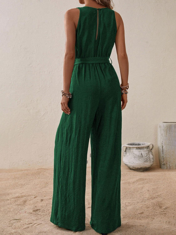 Honey Tied Surplice Sleeveless Wide Leg Jumpsuit - JOWLILI -  -  - Honey Tied Surplice Sleeveless Wide Leg Jumpsuit - JOWLILI - - #tag1#