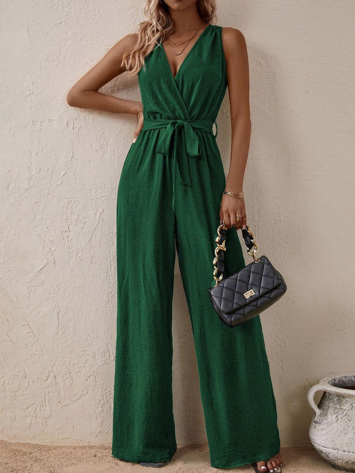 Honey Tied Surplice Sleeveless Wide Leg Jumpsuit - JOWLILI -  -  - Honey Tied Surplice Sleeveless Wide Leg Jumpsuit - JOWLILI - - #tag1#