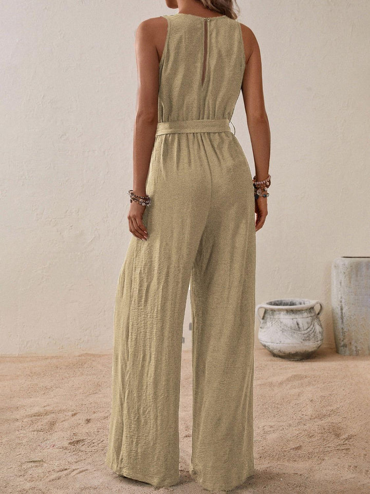 Honey Tied Surplice Sleeveless Wide Leg Jumpsuit - JOWLILI -  -  - Honey Tied Surplice Sleeveless Wide Leg Jumpsuit - JOWLILI - - #tag1#