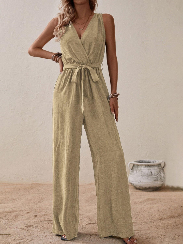 Honey Tied Surplice Sleeveless Wide Leg Jumpsuit - JOWLILI -  -  - Honey Tied Surplice Sleeveless Wide Leg Jumpsuit - JOWLILI - - #tag1#
