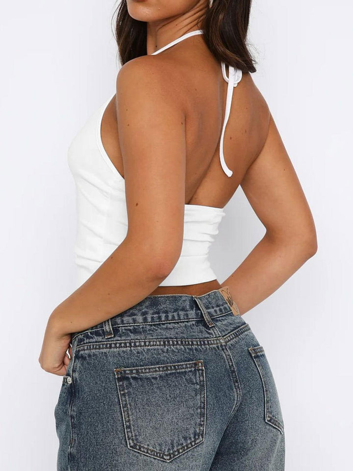 Lace Detail Halter Neck Cami - JOWLILI
