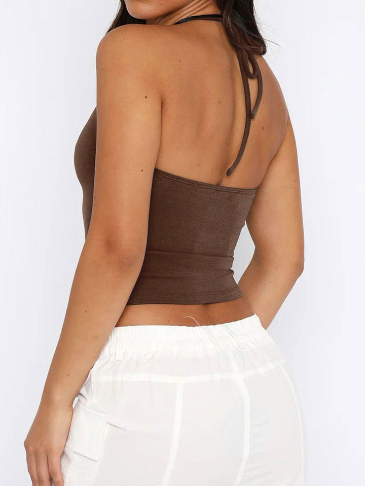 Lace Detail Halter Neck Cami - JOWLILI