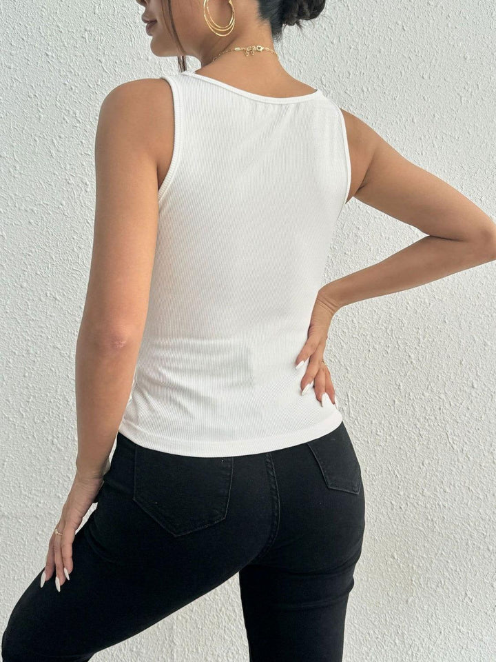 Lace Detail Square Neck Wide Strap Tank - JOWLILI
